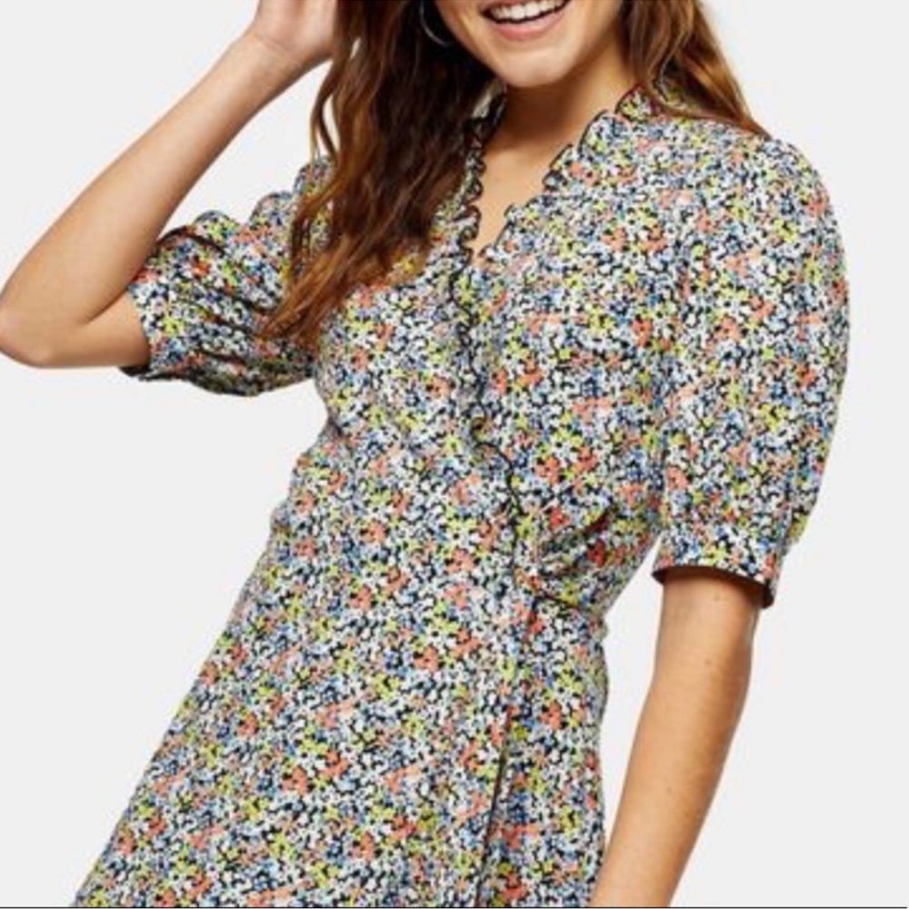 NWT Topshop Dainty Floral Midi Wrap Dress Size 14 - Picture 8 of 8